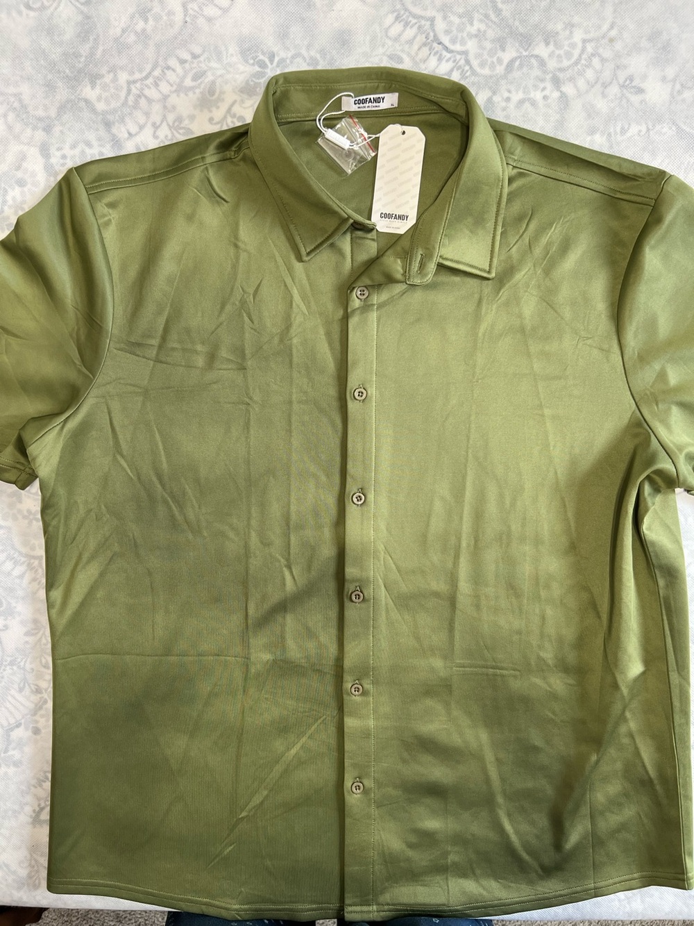 COOFANDY Short Sleeve Cuban Collar Shirt Casual Button Down NWT Army Green sz XL